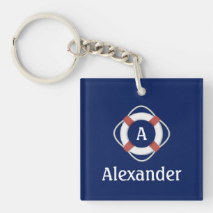 Navy-Blue-nautisches-Rettungsring-Monogramm Schlüsselanhänger