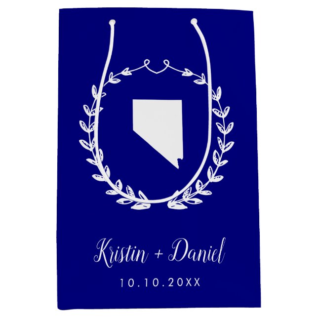 Navy Blue Nevada Map Wedding Welcome Swag Mittlere Geschenktüte (Vorderseite)