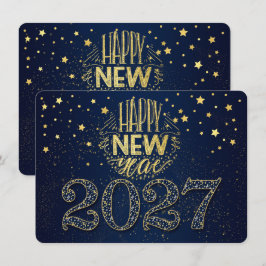 Navy Blue New Year 2026 mit Golden Stars Feiertagskarte