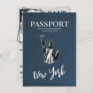 Navy Blue New York City Passport Save the Date