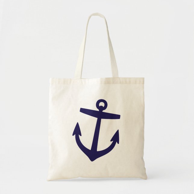Navy Blue Niedlich Preppy Nautic Anchor Tragetasche (Vorne)
