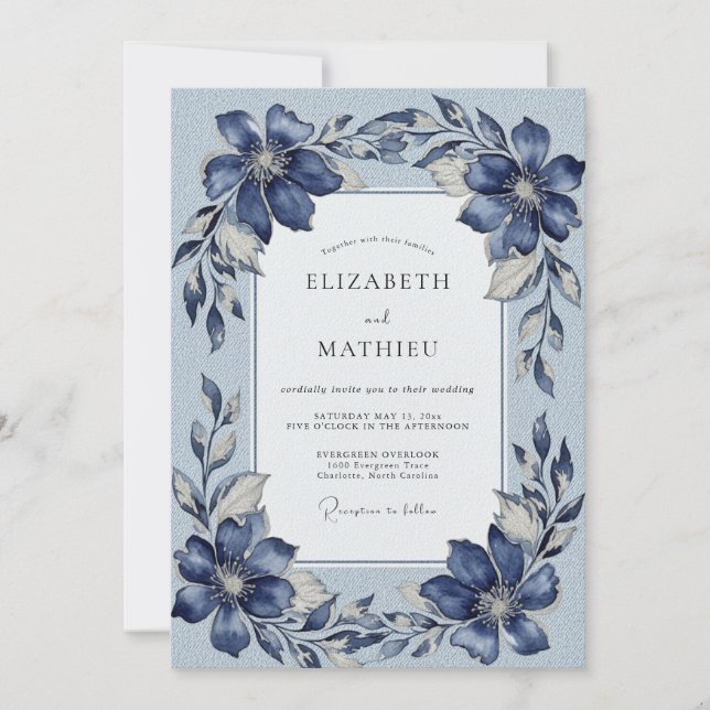 Navy Blue Noble Winter Wedding Einladung (Vorderseite)