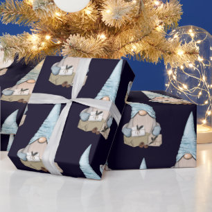 Navy Blue Nordic Snow Gnome Weihnachtsfeiertag Geschenkpapier