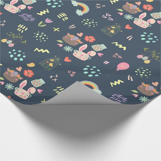 Navy Blue Oaster Bunny Geschenkpapier (Ecke)