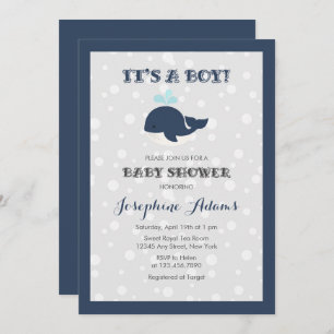 Navy Blue Ocean Whale Baby Dusche Einladung