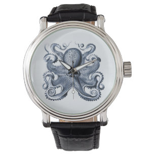 Navy Blue Octopus Illustration von Ernst Haeckel Armbanduhr