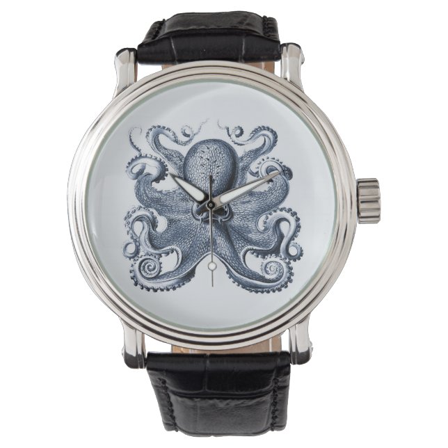 Navy Blue Octopus Illustration von Ernst Haeckel Armbanduhr (Vorderseite)