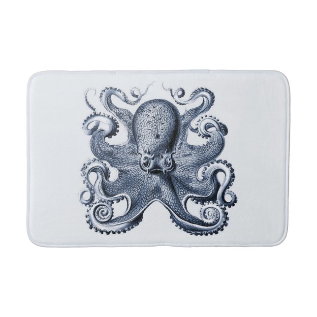 Navy Blue Octopus Illustration von Ernst Haeckel Badematte (Vorderseite)