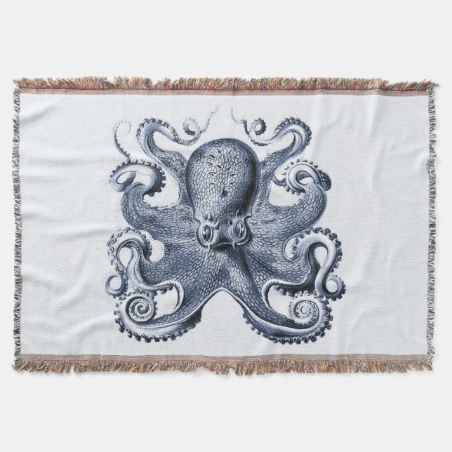 Navy Blue Octopus Illustration von Ernst Haeckel Decke (Vorderseite)