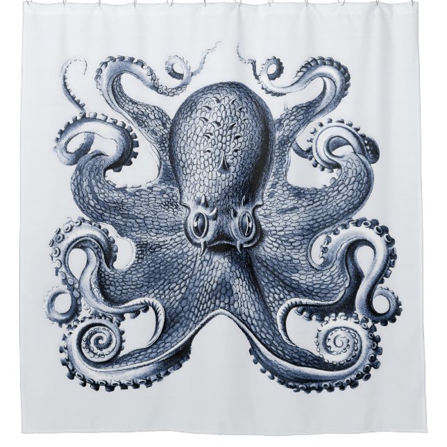 Navy Blue Octopus Illustration von Ernst Haeckel Duschvorhang (Vorderseite)