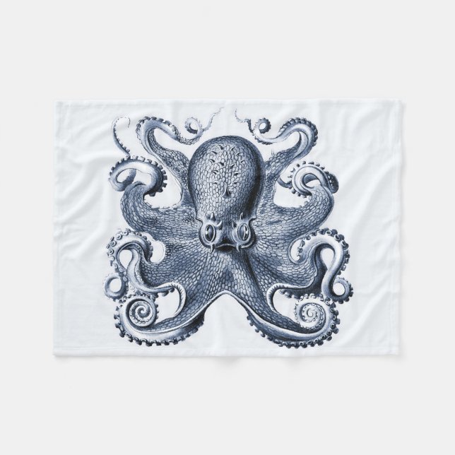 Navy Blue Octopus Illustration von Ernst Haeckel Fleecedecke (Vorderseite (Horizontal))