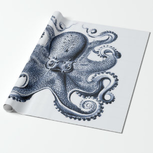 Navy Blue Octopus Illustration von Ernst Haeckel Geschenkpapier
