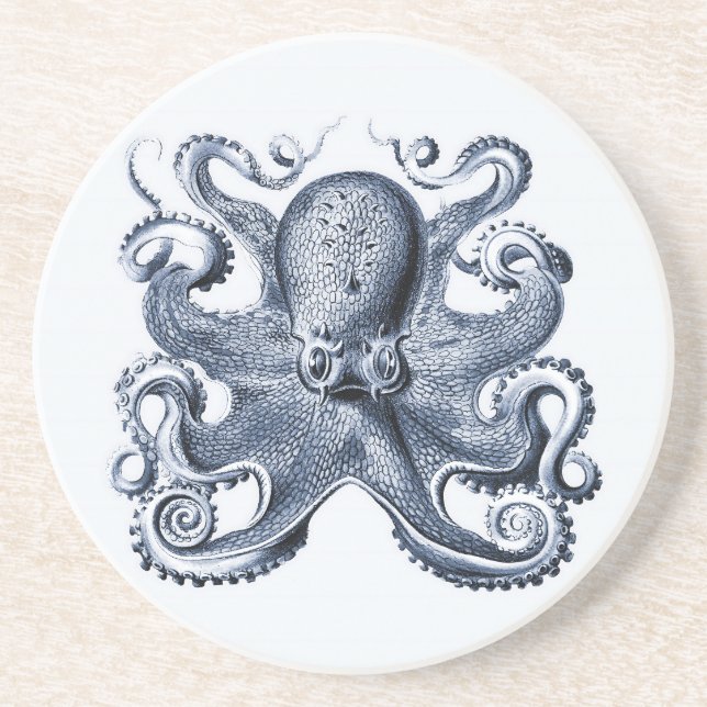 Navy Blue Octopus Illustration von Ernst Haeckel Getränkeuntersetzer (Vorne)