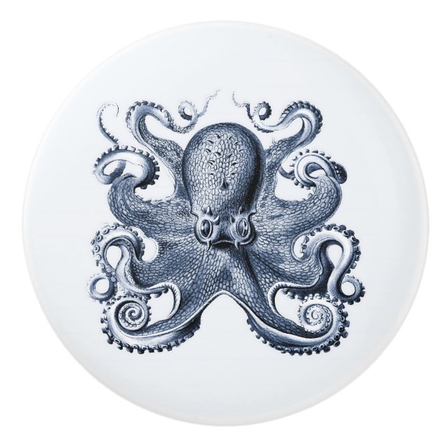 Navy Blue Octopus Illustration von Ernst Haeckel Keramikknauf (Vorderseite)