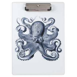Navy Blue Octopus Illustration von Ernst Haeckel Klemmbrett