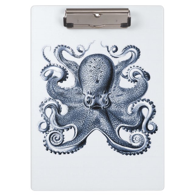 Navy Blue Octopus Illustration von Ernst Haeckel Klemmbrett (Vorderseite)