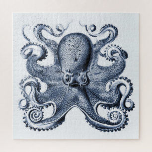 Navy Blue Octopus Illustration von Ernst Haeckel Puzzle