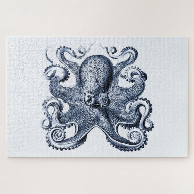 Navy Blue Octopus Illustration von Ernst Haeckel Puzzle (Horizontal)