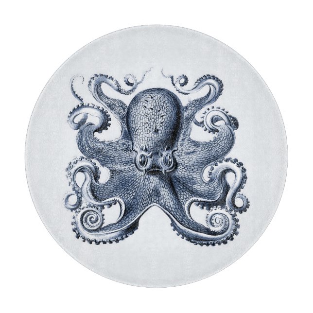 Navy Blue Octopus Illustration von Ernst Haeckel Schneidebrett (Vorderseite)