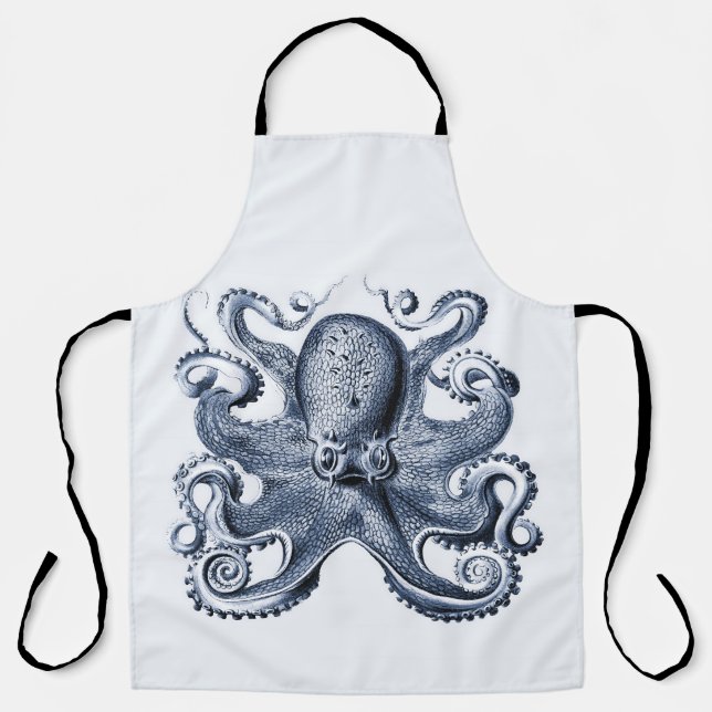 Navy Blue Octopus Illustration von Ernst Haeckel Schürze (Vorderseite)