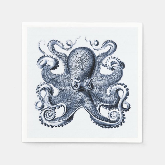 Navy Blue Octopus Illustration von Ernst Haeckel Serviette (Vorderseite)