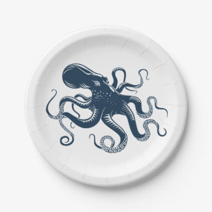 Navy-Blue-Oktopus-Seemaschine Pappteller