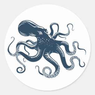Navy-Blue-Oktopus-Seemaschine Runder Aufkleber