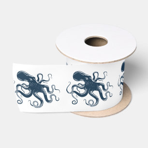 Navy-Blue-Oktopus-Seemaschine Satinband