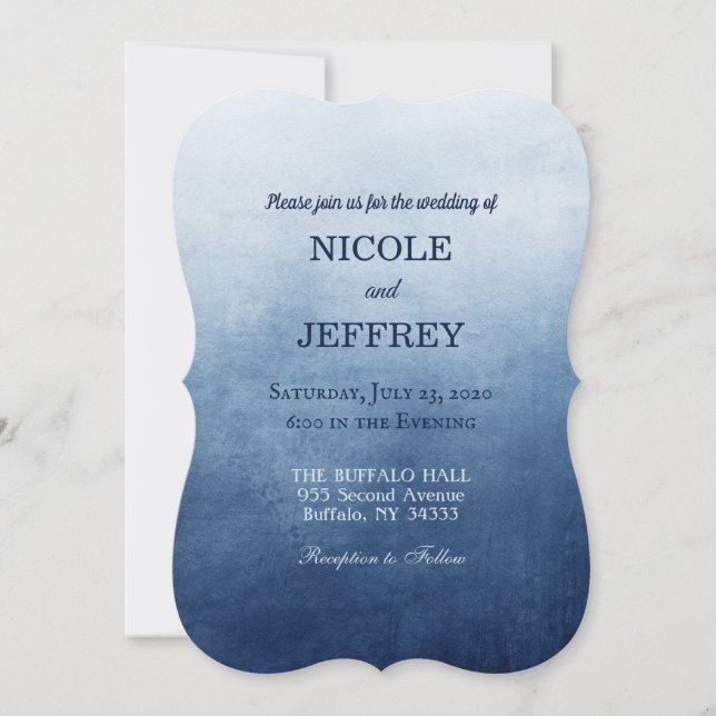 Navy Blue Ombre Elegant Custom Wedding Einladung (Vorderseite)