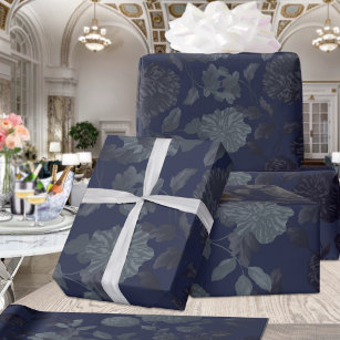 Navy Blue Ombre Modernes Vintages Floral Geschenkpapier
