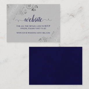 Navy Blue on Gray mit Silver Lace Wedding Website Begleitkarte
