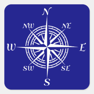 Navy Blue on White Coastal Compass Rose Quadratischer Aufkleber