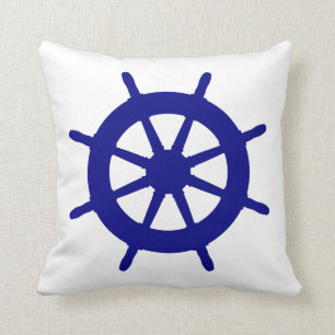 Navy Blue on White Coastal Decor Ship Wheel Kissen