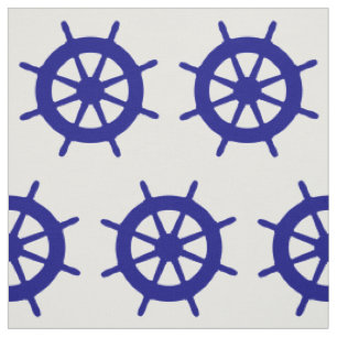 Navy Blue on White Coastal Decor Ship Wheel Stoff