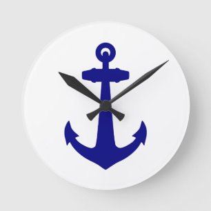 Navy Blue on White Coastal Dekoration Anker Runde Wanduhr