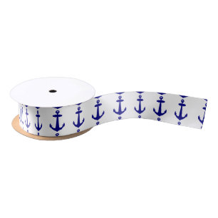 Navy Blue on White Coastal Dekoration Anker Satinband