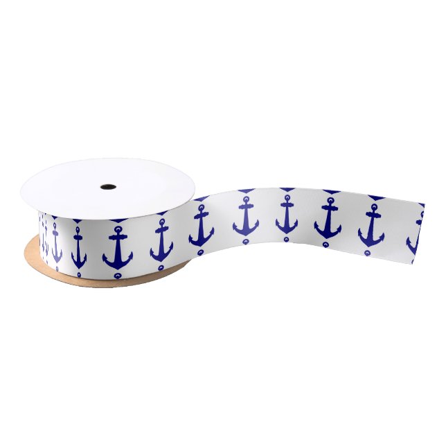 Navy Blue on White Coastal Dekoration Anker Satinband (Spule)