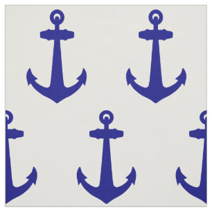 Navy Blue on White Coastal Dekoration Anker Stoff