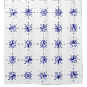 Navy Blue on White Coastal Dekoration Kompass Rose Duschvorhang