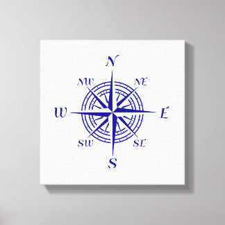 Navy Blue on White Coastal Dekoration Kompass Rose Leinwanddruck