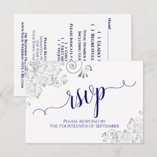 Navy Blue on White Elegant Calligraphy Wedding RSVP Karte