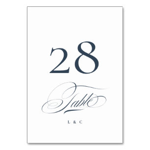 Navy Blue on White Elegant Calligraphy Wedding Tischnummer