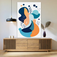 Navy Blue Orange Abstrakt Boho Illustration AI Art