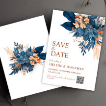 Navy Blue Orange Boho Floral Elegante Hochzeit