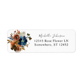 Navy Blue, Orange & Brown Floral Return Address