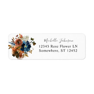 Navy Blue, Orange & Brown Floral Return Address