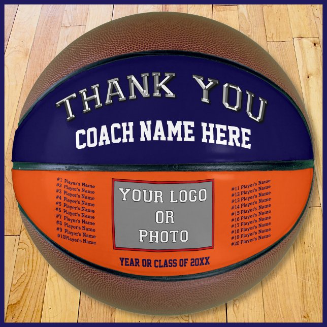 Navy Blue, Orange, Dankeslehrer, FOTO Basketball (Christmas gift ideas for basketball coach.  Blue and Orange, Basketball for Coach. Custom Basketball)