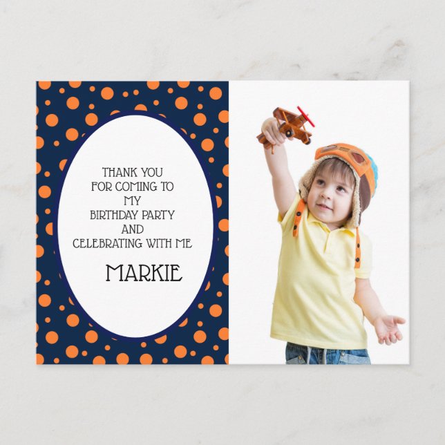 Navy Blue Orange Polka Dot Birthday Vielen Dank Postkarte (Vorderseite)