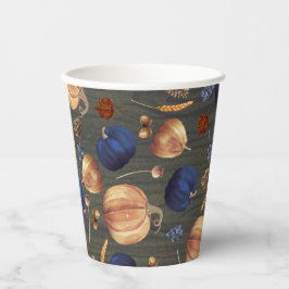 Navy Blue Orange Pumpkin Fall Harvest Rustikales H Pappbecher