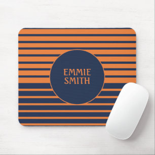 Navy Blue Orange Streifen Personalisiert Mousepad